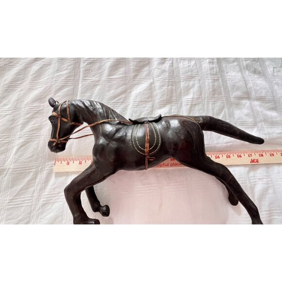 Leather Wrapped Horse Statue Figure 16"L x 10"H Equestrian Equine Glass Eye Vtg - Picture 10 of 16